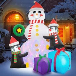Rocinha Christmas Inflatable Snowman with Penguins Christmas Blow Up Yard Decorations with Colorful Rotating LED Lights, Christmas Outdoor Decoration for Garden, 6 Ft