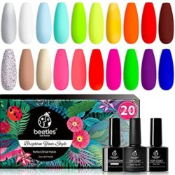 Beetles 20 Pcs Gel Nail Polish Kit, Neon Nail Polish Hot Pink Magenta Lemon Green Soak Off Nail Gel Polish Starter Kit with Glossy & Matte Top Coat and Base Coat Best Gift for Her