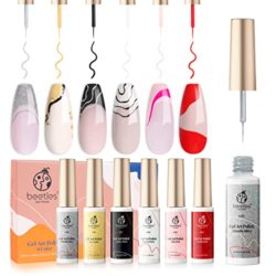 Beetles Gel Polish Nail Art Gel Liner Set-6 Popular Black White Red Colors Gel Art Paint for Swirl Nails Built Thin Nail Art Brush in Bottle Gel Pens Soak off Gold Silver Glitters Nail Art Gel