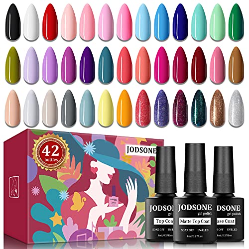 You are currently viewing JODSONE 42 Pcs Gel Nail Polish Kit, 39 Colors Gel Polish Soak Off Gel Nail Kit with Glossy and Matte Gel Top Coat Base Coat 8ml Each Bottle Gel Nail Kit Beautiful Box Suitable For Gifts