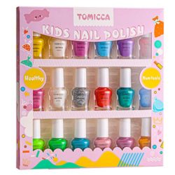 TOMICCA Kids Nail Polish Set Rainbow Candy Colors Non-Toxic Washable Super Sparkly Odorless Peel Off Natural Safe Nail Polish Set Quick Dry Nail Polish Gifts Toys Kit for Girls Kids
