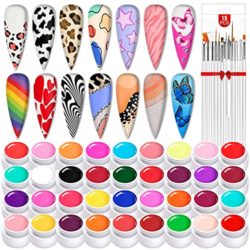 Saviland 36 Colors Gel Paint Nail Kit – Gel Nail Polish Kit Colored Nail Gel with 15pcs Painting Drawing Nail Brush for Nails DIY Nail Art Design & Nail Salon Manicure Kit