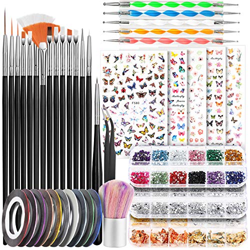 You are currently viewing Nail Art Brushes, Nail Dotting Tools, Teenitor Nail Art Design Kit with Butterfly Nail Brush, Nail Art Stickers, Nail Foil, Nail Art Striping Tape, Nail Art Rhinestones
