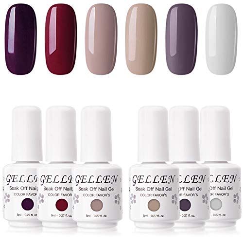 You are currently viewing Gellen Gel Nail Polish Set – Wine Nude Grays 6 Colors, Popular Pretty Natural Nail Art Design Colors Home Gel Manicure Kit