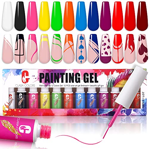 You are currently viewing Painting Gel Nail Polish Set – Gel Paint Nail Art Kit 12 Color Hot Pink Yellow Green Blue Curing Nail Liner Gel Swirl Painting Pulling Drawing Nails Built Thin Nail Art Kit UV LED Required for Christmas Nail Art Design&Nail Salon DIY Manicure Kit