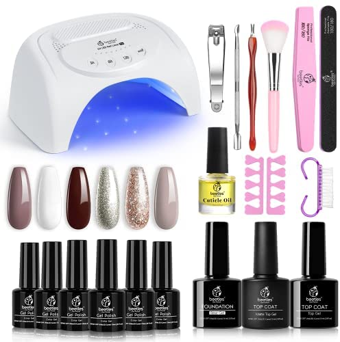 You are currently viewing Beetles 6 Colors Burgundy Red Gel Nail Polish Kit Starter with 48W U V LED Light Gel Base Shine Matte Top Coat Gel Nail Kit, Soak Off Nude Grays Gel Polish Manicure Decorations Set Gifts for Women