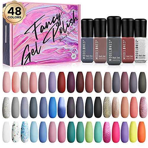 You are currently viewing Modelones Gel Nail Polish, 48 Colors Gel Polish Set Fall Winter Nude Blown Black Blue Glitter Gel Polish Set 6ml Soak Off Gel Nail Kit Glitter Nail Gel Polish Starter Kit Mother’s Day Beauty Gifts Set