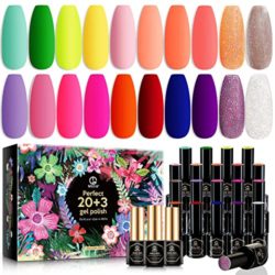 MEFA 23 Pcs Gel Nail Polish Set, Spring Neon Colors Collection Pink Green Orange Soak Off Colorful Rainbow with No Wipe Glossy & Matte Top and Base Coat, For Starter Nail Art Kit Salon Design Manicure with Gift Box