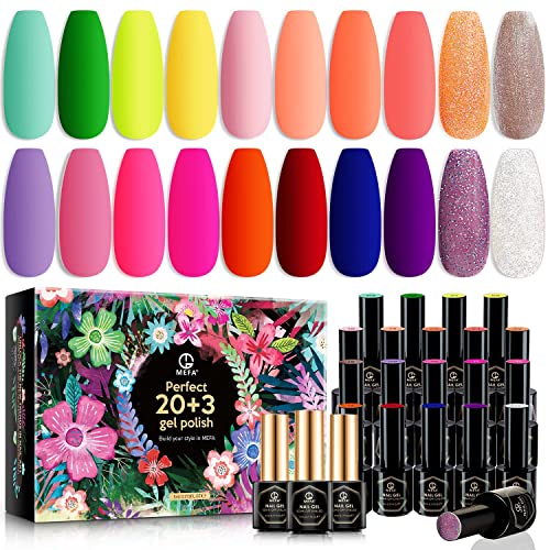 You are currently viewing MEFA 23 Pcs Gel Nail Polish Set, Spring Neon Colors Collection Pink Green Orange Soak Off Colorful Rainbow with No Wipe Glossy & Matte Top and Base Coat, For Starter Nail Art Kit Salon Design Manicure with Gift Box