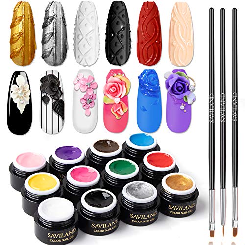 You are currently viewing Saviland 12 Colors 2 in 1 Gel Art Paint for Nails with 3pcs Brush Pens ,6ml/pcs Cable Knit Sweater Nail with 3D Embossed Gel Nail Polish, Carve Gel Set for Flowers Animals Design(Red White Black)