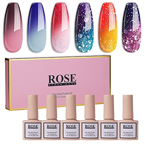 You are currently viewing Color Changing Gel Nail Polish – Soak Off Gel Polish Kit Set Temperature Change Glitter Nail Polish Gel Collection Starter Manicure Gift for Women, Long Lasting, ZYRAH ROSE 6 Colors 7.5ml