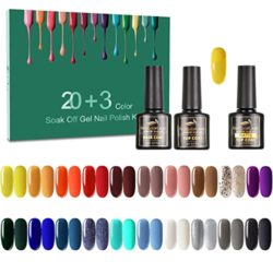 Gel Nail Polish Set – Nail Polish 20 Colors, Popular Nail Art Colors UV LED Soak Off Nail Gel Kit (20 + 3)