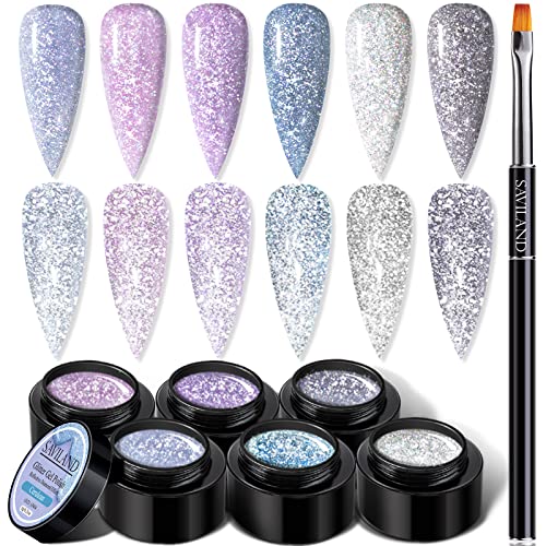 You are currently viewing Saviland Glitter Gel Nail Polish Set – 6 Colors Super Diamond Reflective Gel Polish Set with Nail Brush, Sliver Purple Nail Gel Manicure Kit for Nails Art Design