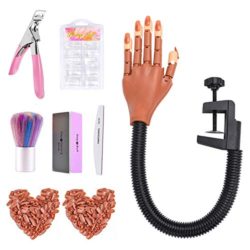 Nail Training Hand for Acrylic Nails,Complete Moveable Practice Hand Kits, Fake Mannequin Model Train Hand with 300 PCS Nail Tips, Nail Files and Clipper for Nail Technician and Beginner