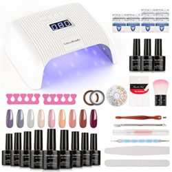 EasyinBeauty Gel Nail Polish Kit with UV Light, 48W LED Nail Dryer Lamp, 9 Colors Gel Nail Kit with UV Light, Nail Art Starter Kit with Manicure Tool, Nail Gel, Base Coat and Top Coat, Gifts for Women