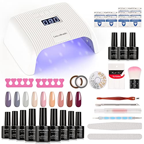 You are currently viewing EasyinBeauty Gel Nail Polish Kit with UV Light, 48W LED Nail Dryer Lamp, 9 Colors Gel Nail Kit with UV Light, Nail Art Starter Kit with Manicure Tool, Nail Gel, Base Coat and Top Coat, Gifts for Women