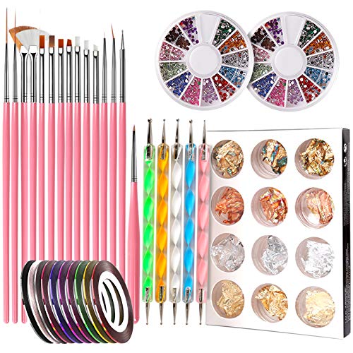 You are currently viewing Nail Pen Designer, Teenitor Stamp Nail Art Tool with 15pcs Nail Painting Brushes, Nail Dotting Tool, Nail Foil, Manicure Tape, Color Rhinestones for Nails