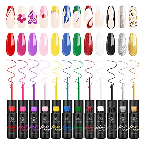 You are currently viewing Modelones Gel Polish Nail Art Gel Liner Set, 12 Colors Black White Red Glitter Silver Gel Nail Polish Gel Liner Nail Art Soak Off U V LED Required Built in Thin Nail Art Brush