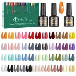48 Pcs Gel Nail Polish Set, Nail Polish 45 Colors, Popular Nail Art Colors UV LED Soak Off Nail Gel Kit with Glossy & Matte Top Base Coat