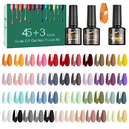 You are currently viewing 48 Pcs Gel Nail Polish Set, Nail Polish 45 Colors, Popular Nail Art Colors UV LED Soak Off Nail Gel Kit with Glossy & Matte Top Base Coat