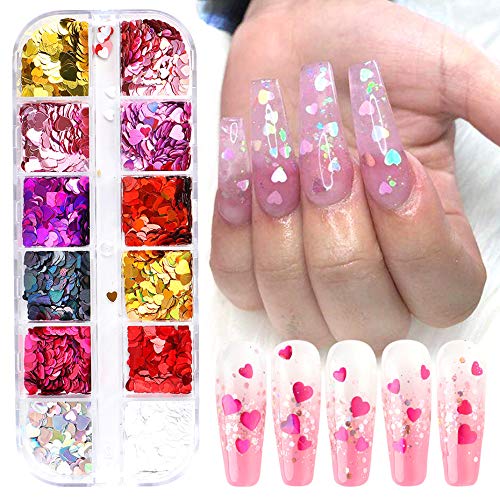 You are currently viewing 3D Heart Nail Art Stickers Glitter Decals Love Nail Sequins Laser Heart Nail Supplies Sparkle Nail Flakes Mixed Size Colorful Shiny Design for Acrylic Nail Supplies Charms Nail Decorations Accessories