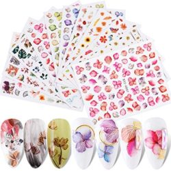 Flowers Nail Art Stickers Decals 3D Nail Art Supplies Butterfly Nail Art Stickers Self-Adhesive Slider Foil with Dry Flower Leaves Charms Butterfly Design Manicure DIY Nail Decorations 11 Sheets